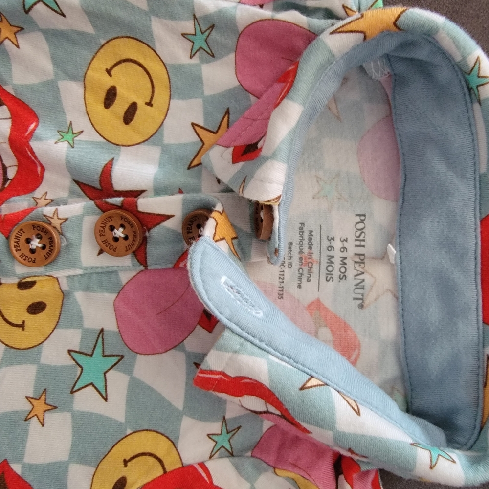 Posh Peanut Blue and Yellow Smiley Romper
